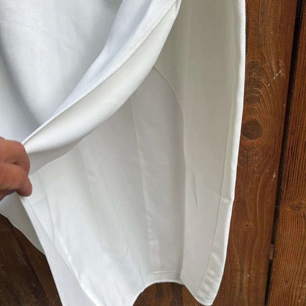 Self-Portrait White Crepe Midi Dress With Short Sleeves - Picture 6 of 10